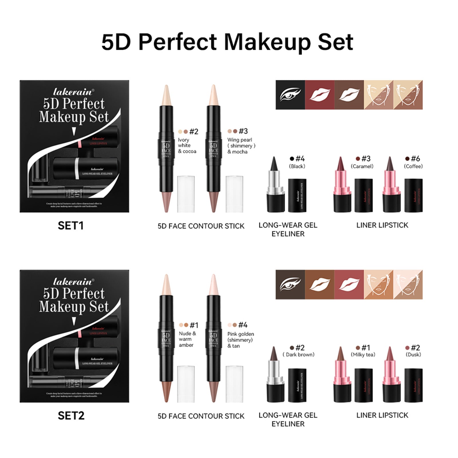 5 Pack Eyeliner Lip Liner Contour Stick Suit