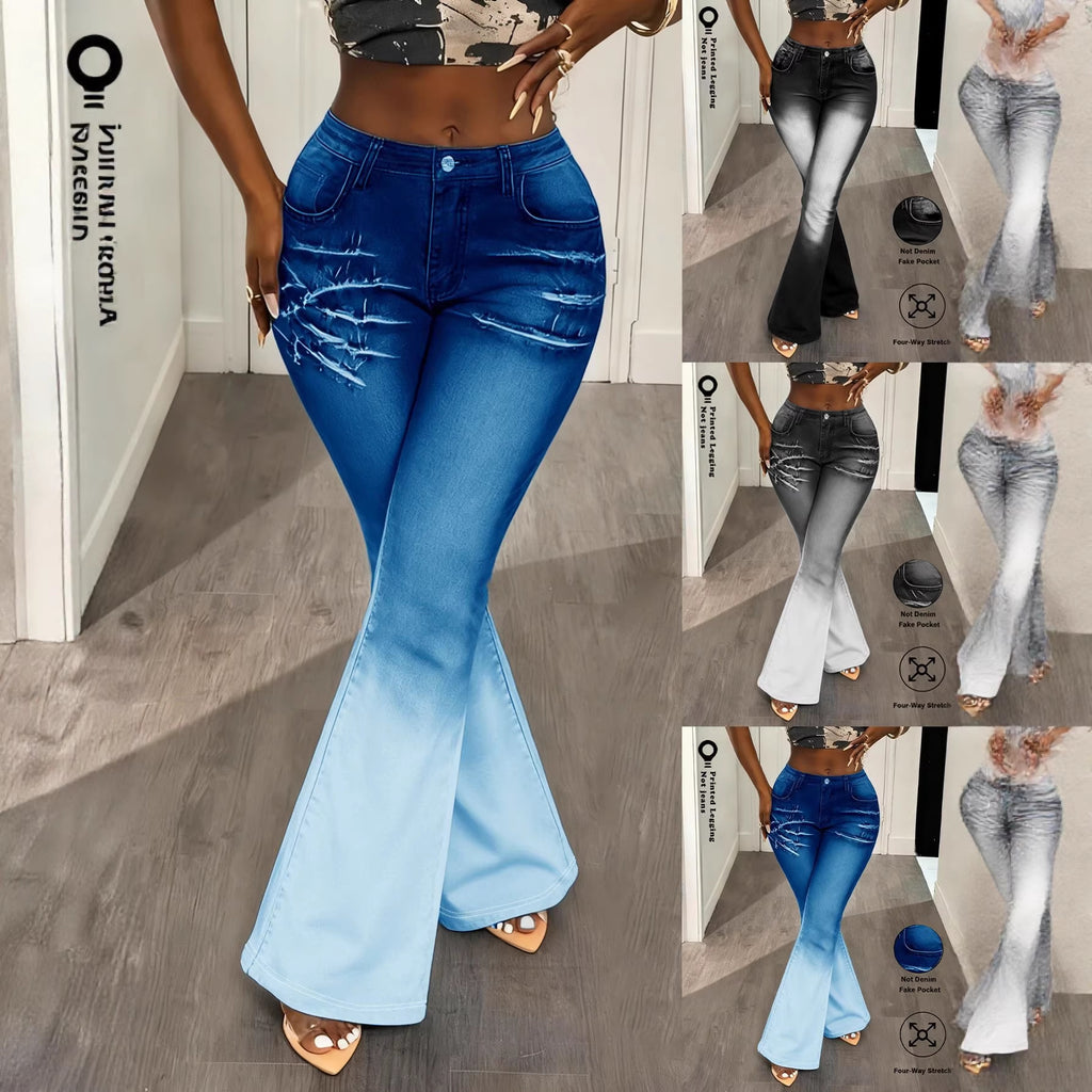 Comfortable Faux Denim Printed Leggings