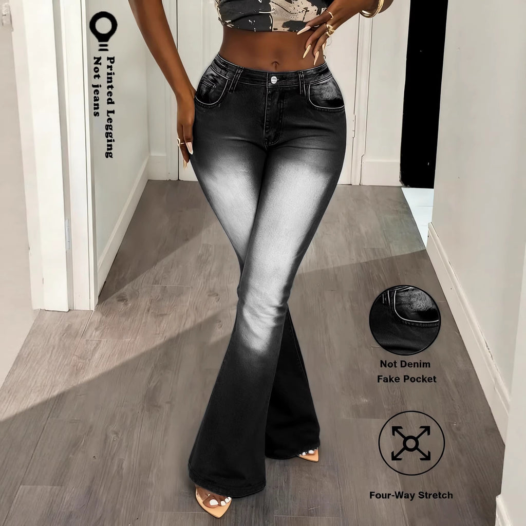 Comfortable Faux Denim Printed Leggings